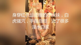 身穿红色运动服的小妹妹，白虎骚穴，手指自慰，流了很多淫水白浆